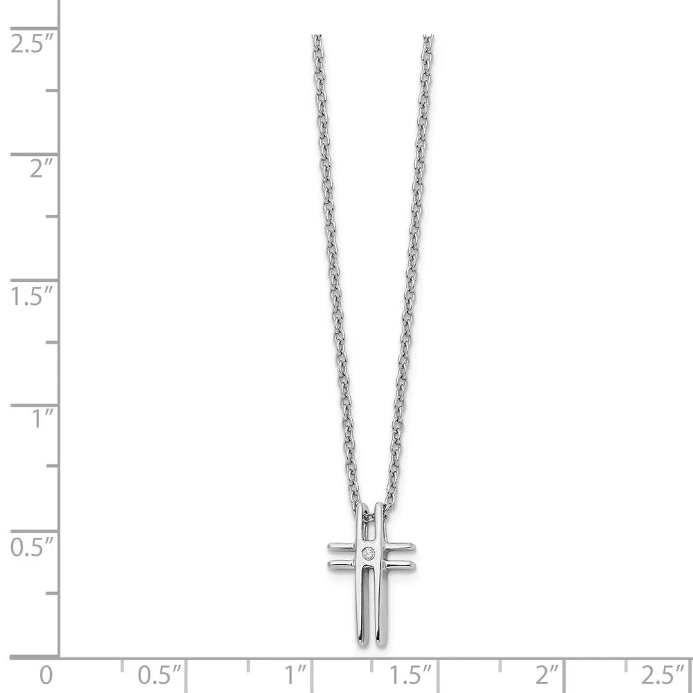 .01 Carat Diamond Cross Necklace in Rhodium Plated Silver, 18-20 Inch