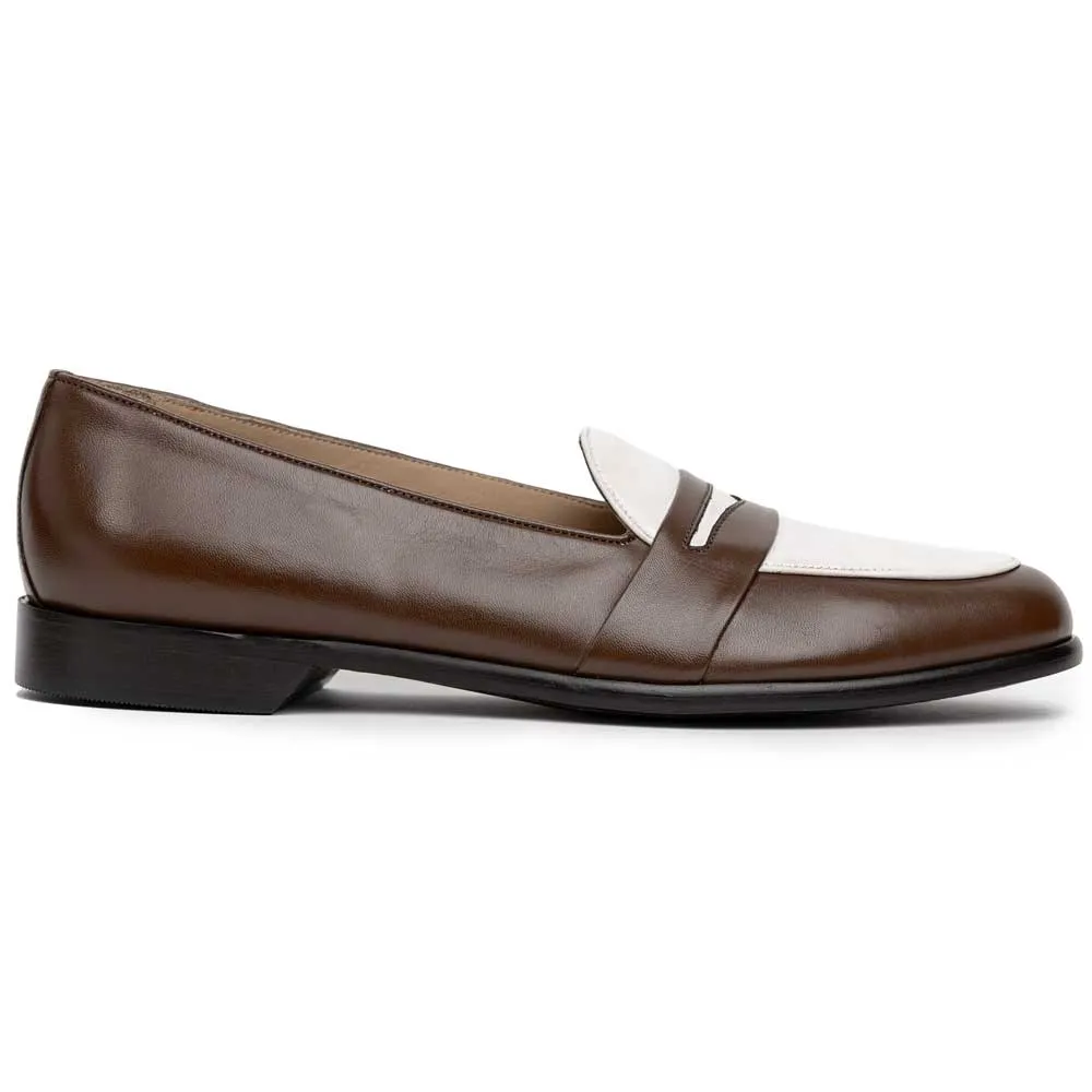 15-300-CRM ALBA Calfskin Penny Loafer, Camel/Cream