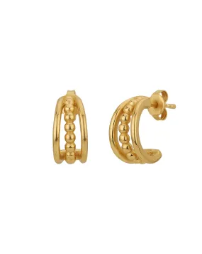 18Kt Gold Plated Triple Row Fancy Hoop Earring