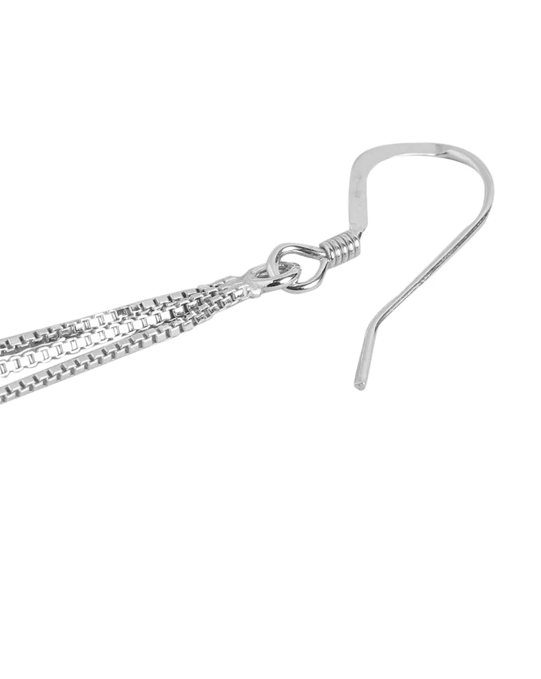 925 Sterling Silver Dangling Chain With Leaf Rhodium Plated Drop Earring