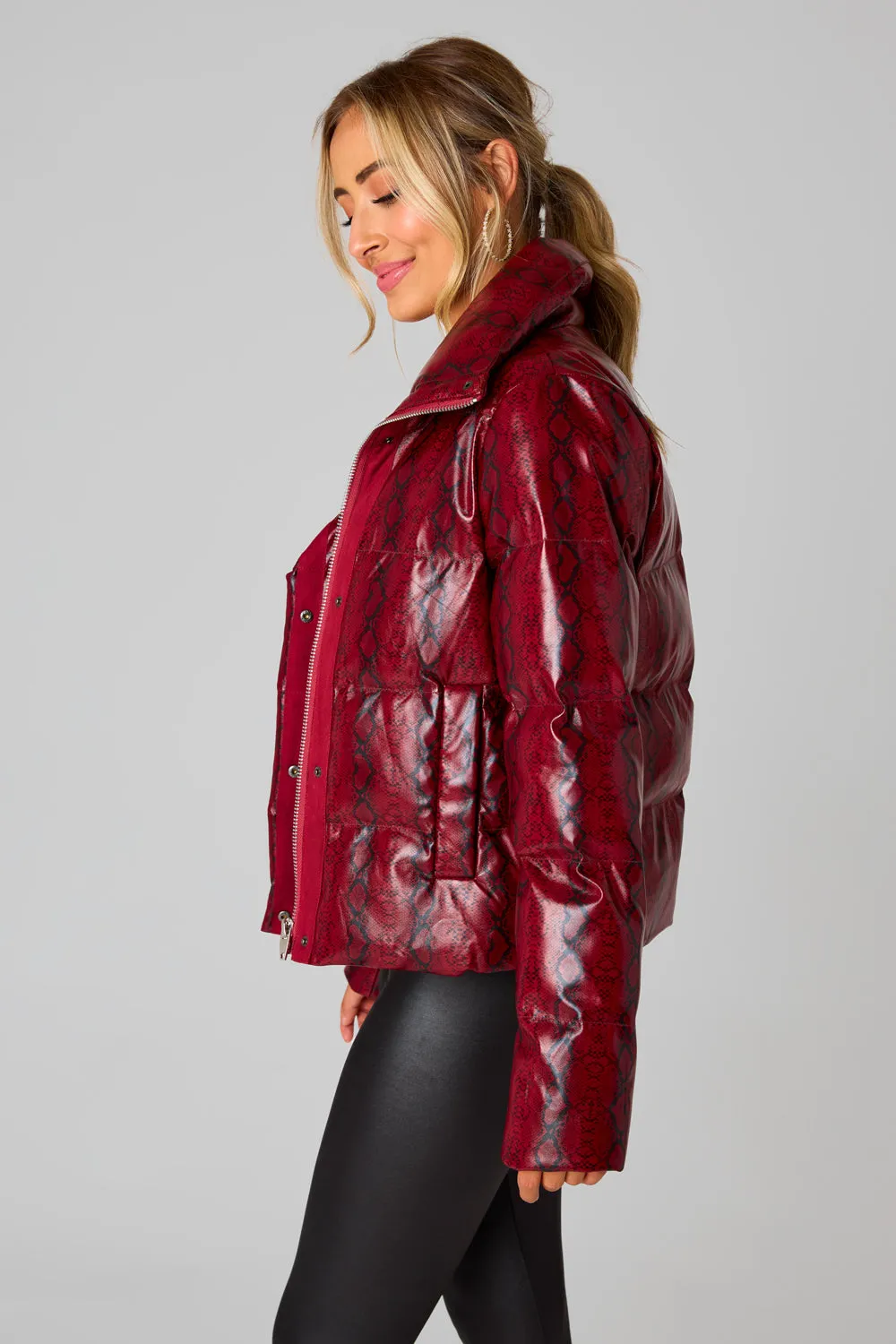 Addison Puffer Jacket - Red Snake