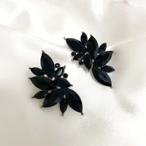 ADE  Black Rhinestone Petal Earrings