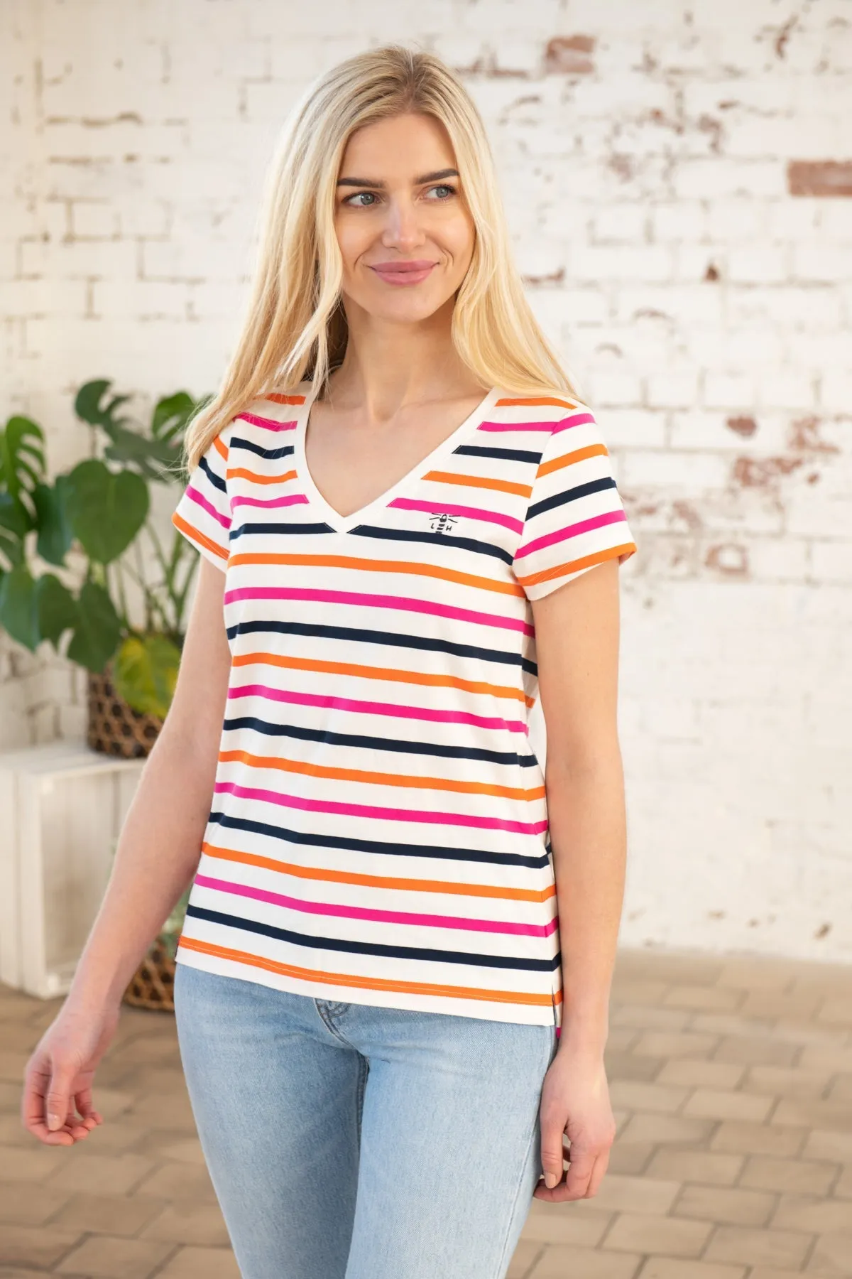 Ariana Tee - Orange Pink Stripe