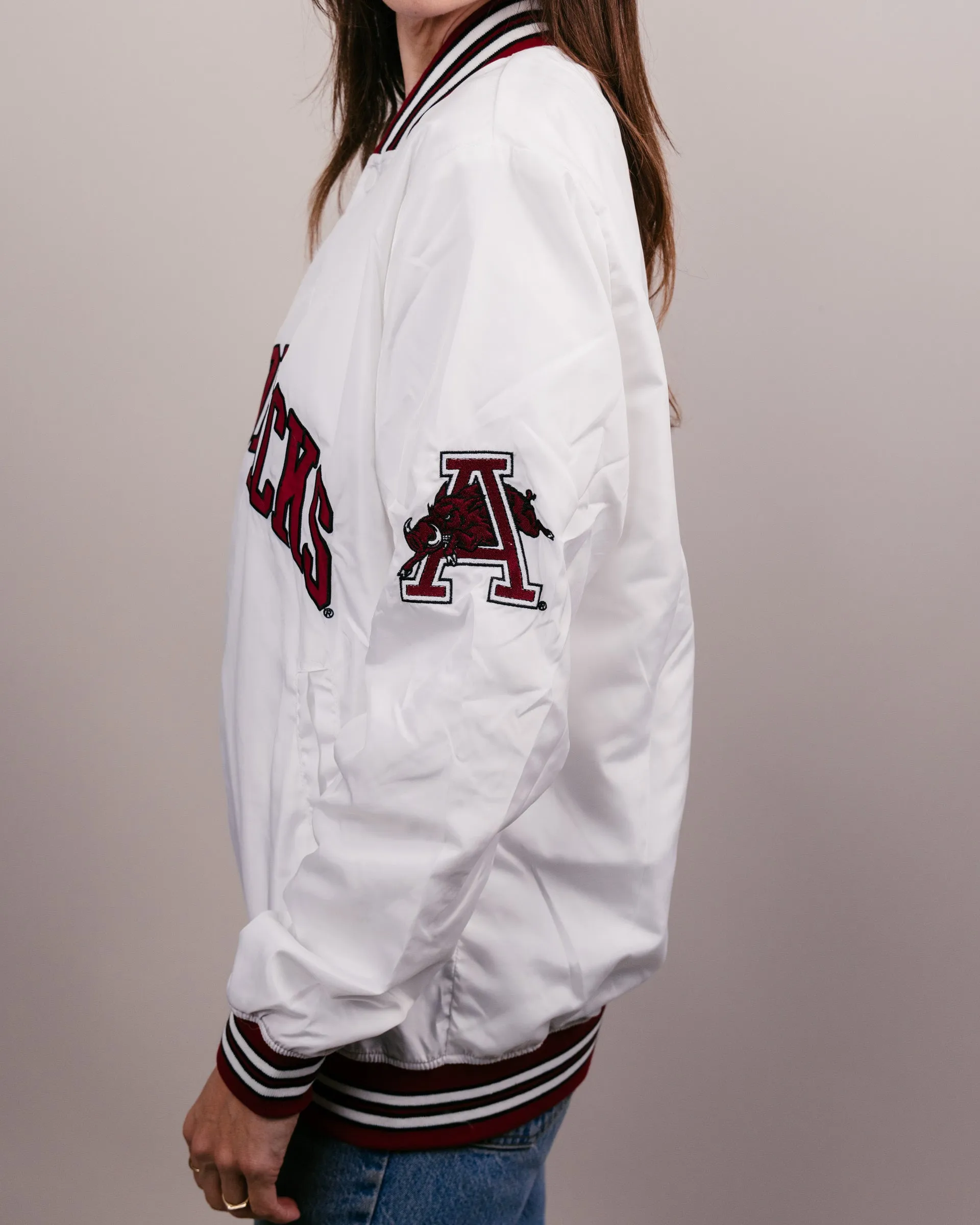 Arkansas Razorbacks Arch White Varsity Jacket