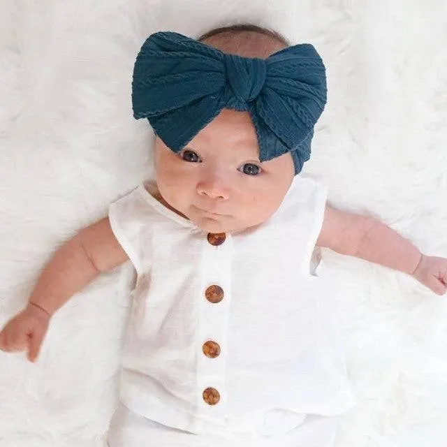 Baby Top Knot Double Bow Headband Pine Green