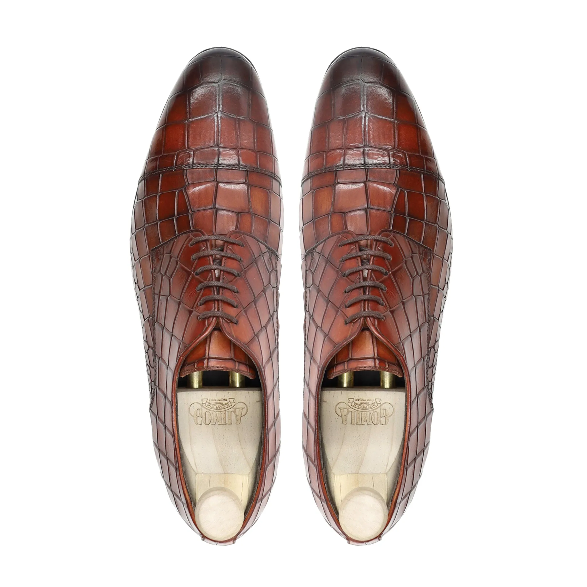 Bali - Men's Burnish Oxblood Printed Crocodile Calf Leather Derby Shoe