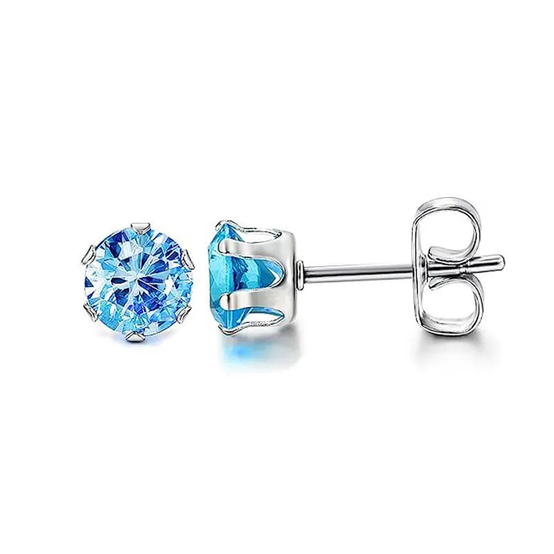 Birthstone Zirconia Stainless Steel Stud Earrings