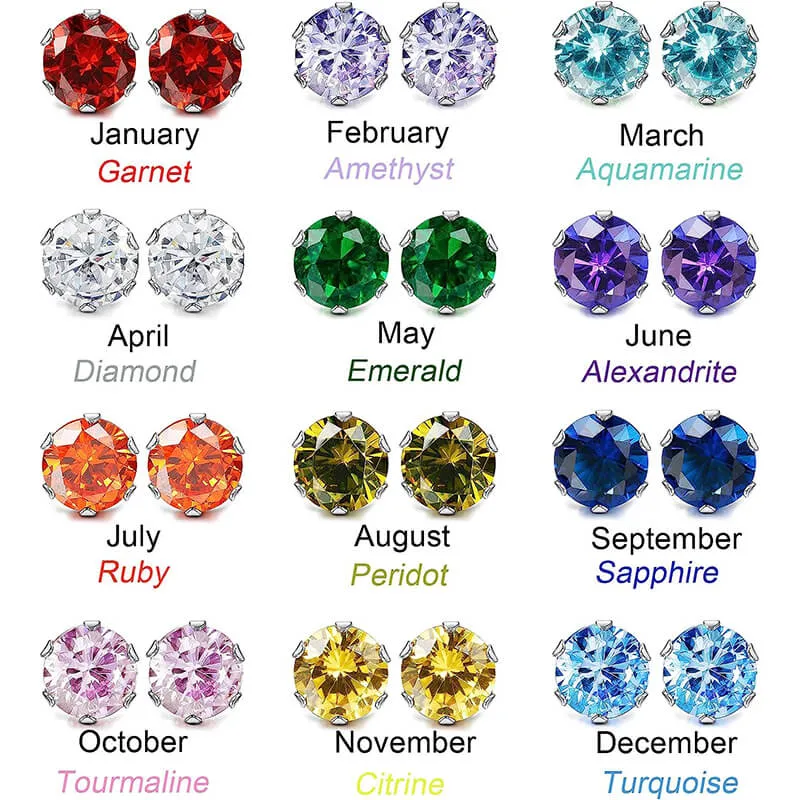 Birthstone Zirconia Stainless Steel Stud Earrings