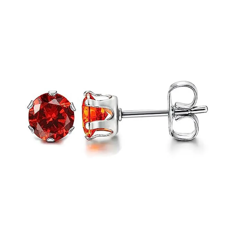 Birthstone Zirconia Stainless Steel Stud Earrings