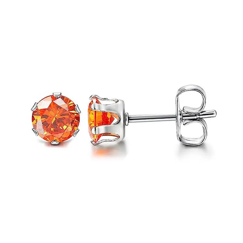 Birthstone Zirconia Stainless Steel Stud Earrings