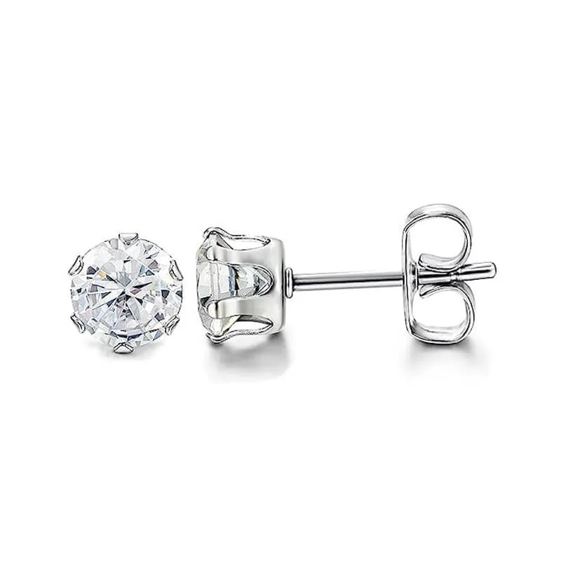 Birthstone Zirconia Stainless Steel Stud Earrings