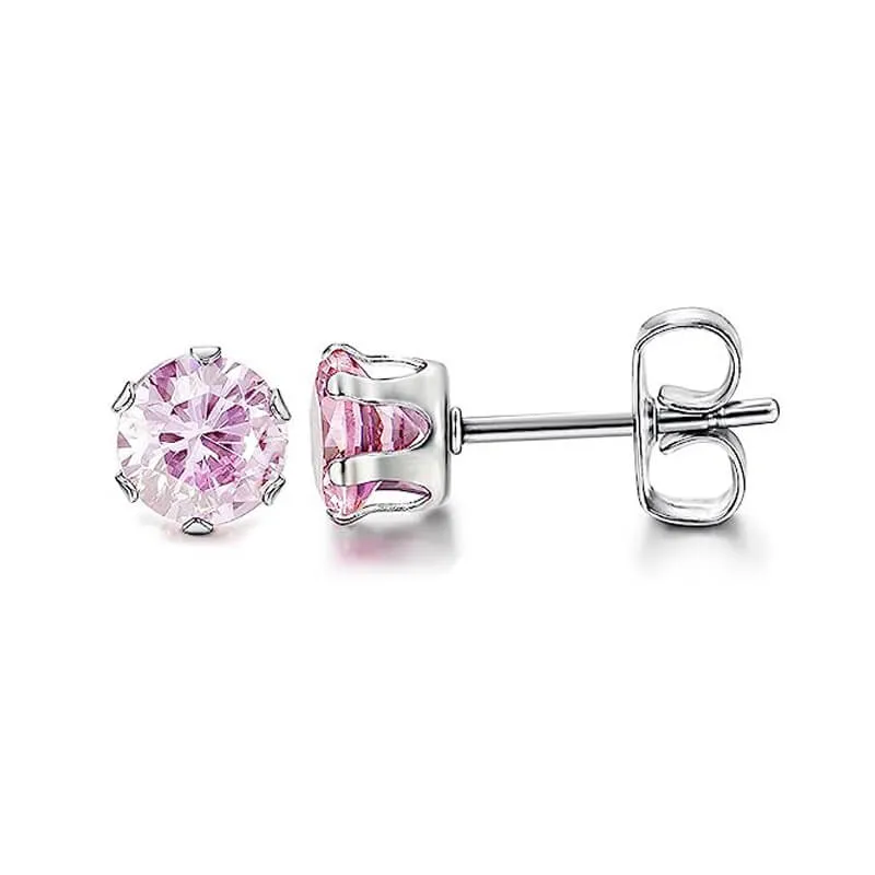 Birthstone Zirconia Stainless Steel Stud Earrings