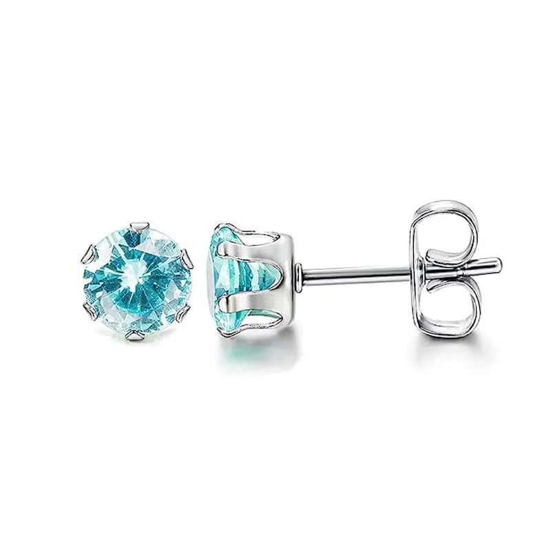 Birthstone Zirconia Stainless Steel Stud Earrings