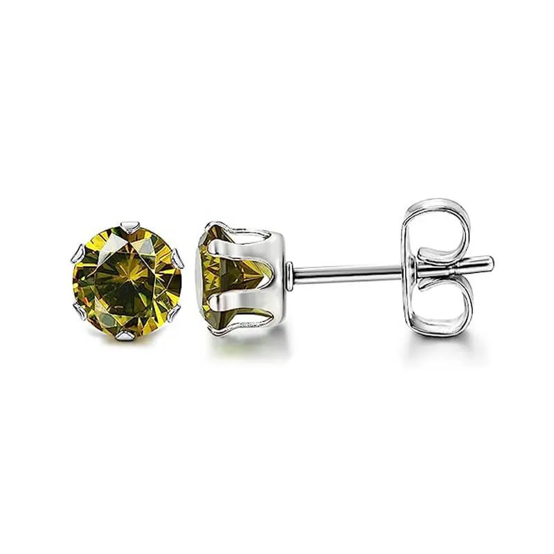 Birthstone Zirconia Stainless Steel Stud Earrings