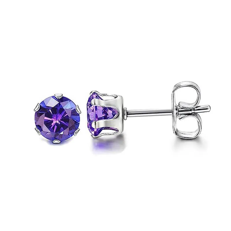 Birthstone Zirconia Stainless Steel Stud Earrings