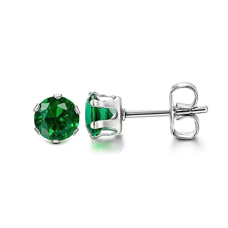 Birthstone Zirconia Stainless Steel Stud Earrings