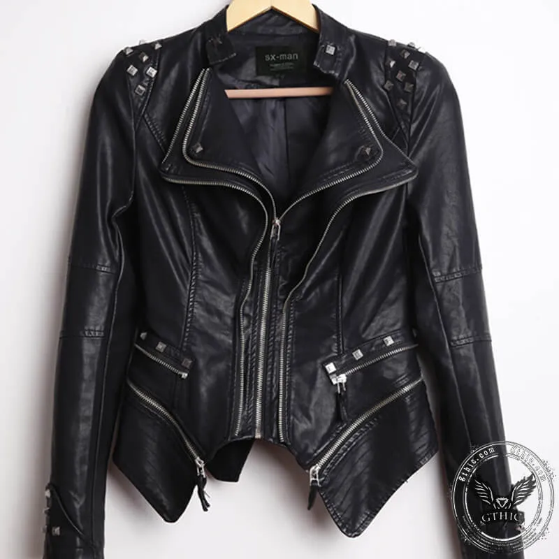 Black Slim Fit Studded Leather Moto Jacket