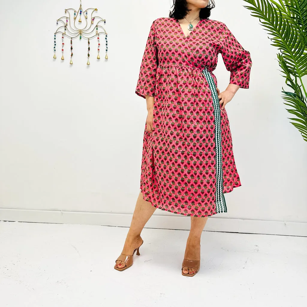 Bohemian Midi Wrap Cotton Dress