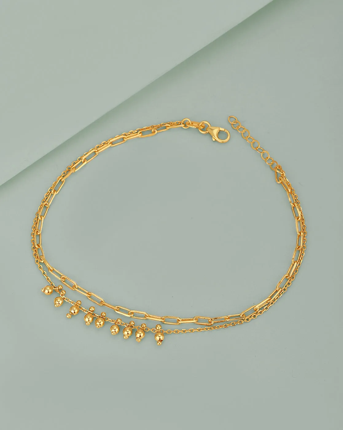 Carlton London 18Kt Gold Plated Double Layer Anklet With Dangling Beads