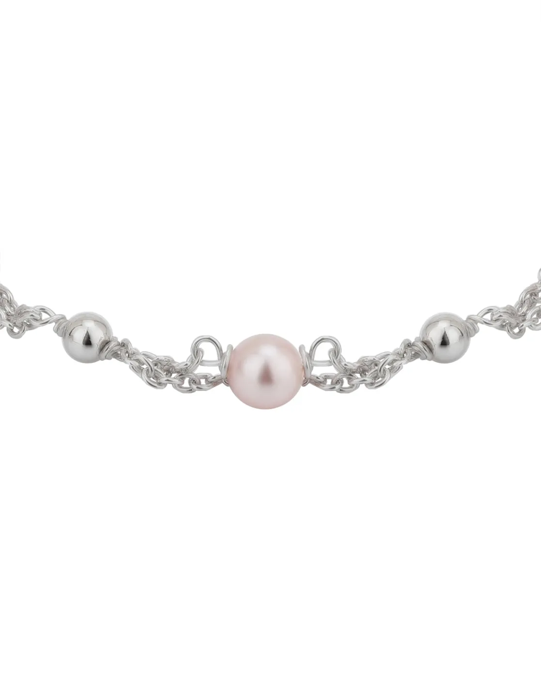 Carlton London 925 Sterling Silver Rhodium-Plated Silver Toned Multi-Stranded Pink Beaded Anklet For Women