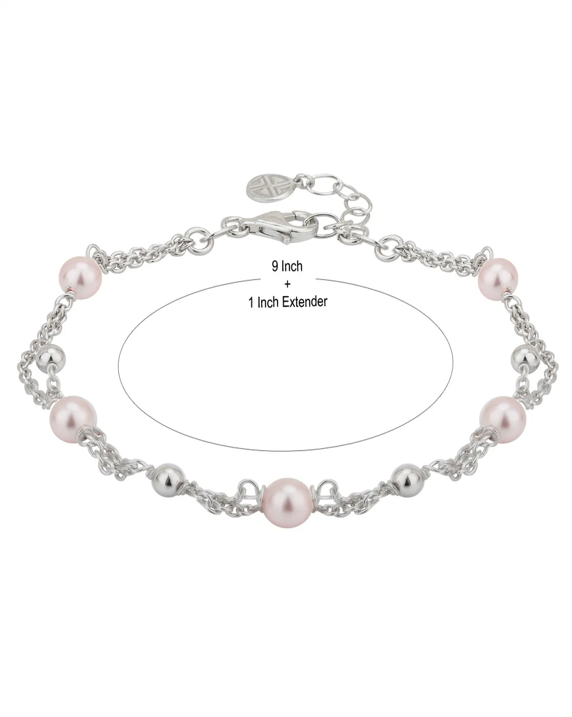 Carlton London 925 Sterling Silver Rhodium-Plated Silver Toned Multi-Stranded Pink Beaded Anklet For Women