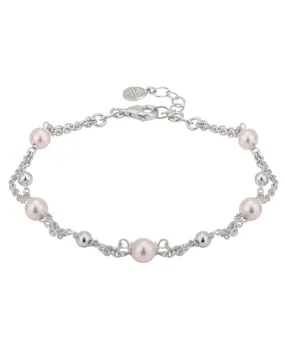 Carlton London 925 Sterling Silver Rhodium-Plated Silver Toned Multi-Stranded Pink Beaded Anklet For Women