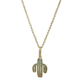 Carlton London Green & Gold-Toned Brass Cactus Shaped Stone Studded Necklace Fjn3345