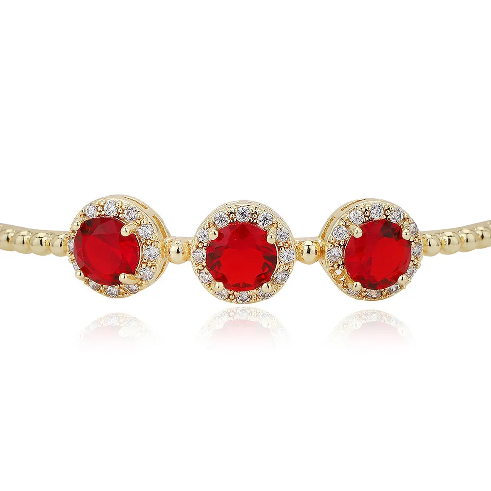 Carlton London Premium Jwlry-Gold & Red Toned Cz Studded Gold-Plated Cuff Link Braclet Fjb4179