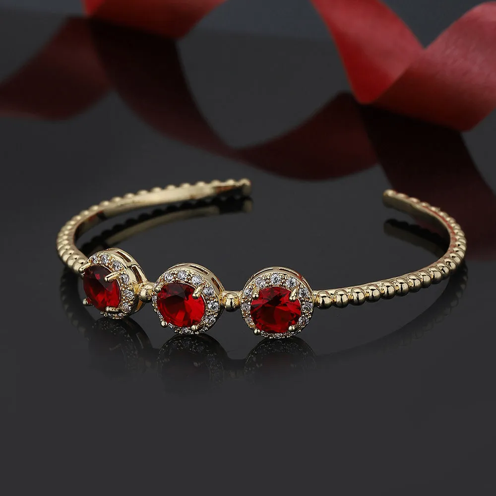 Carlton London Premium Jwlry-Gold & Red Toned Cz Studded Gold-Plated Cuff Link Braclet Fjb4179