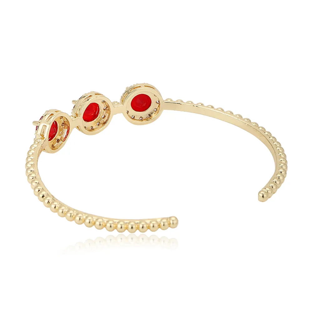 Carlton London Premium Jwlry-Gold & Red Toned Cz Studded Gold-Plated Cuff Link Braclet Fjb4179