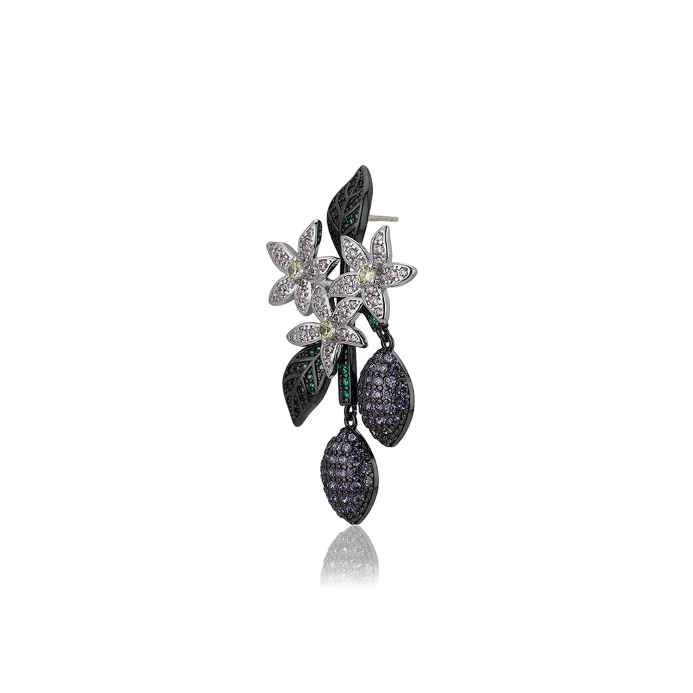 Carlton London Premium Jwlry-Multi Colour Toned Cz Studded Silver-Plated Floral Shaped Oxidised Drop Earrings Fje4149