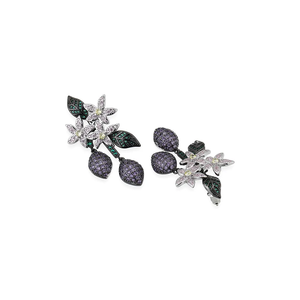 Carlton London Premium Jwlry-Multi Colour Toned Cz Studded Silver-Plated Floral Shaped Oxidised Drop Earrings Fje4149