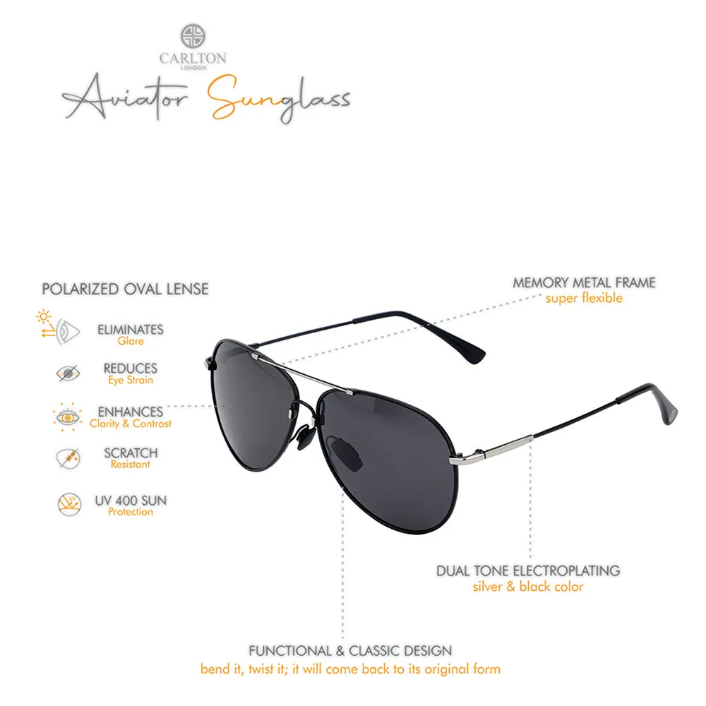 Carlton London Premium Silver & Black Toned Polarised And Uv Protected Lens Aviator Sunglasses For Men