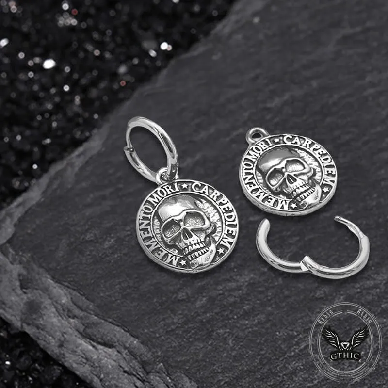 Carpe Diem Skull Stainless Steel Earrings