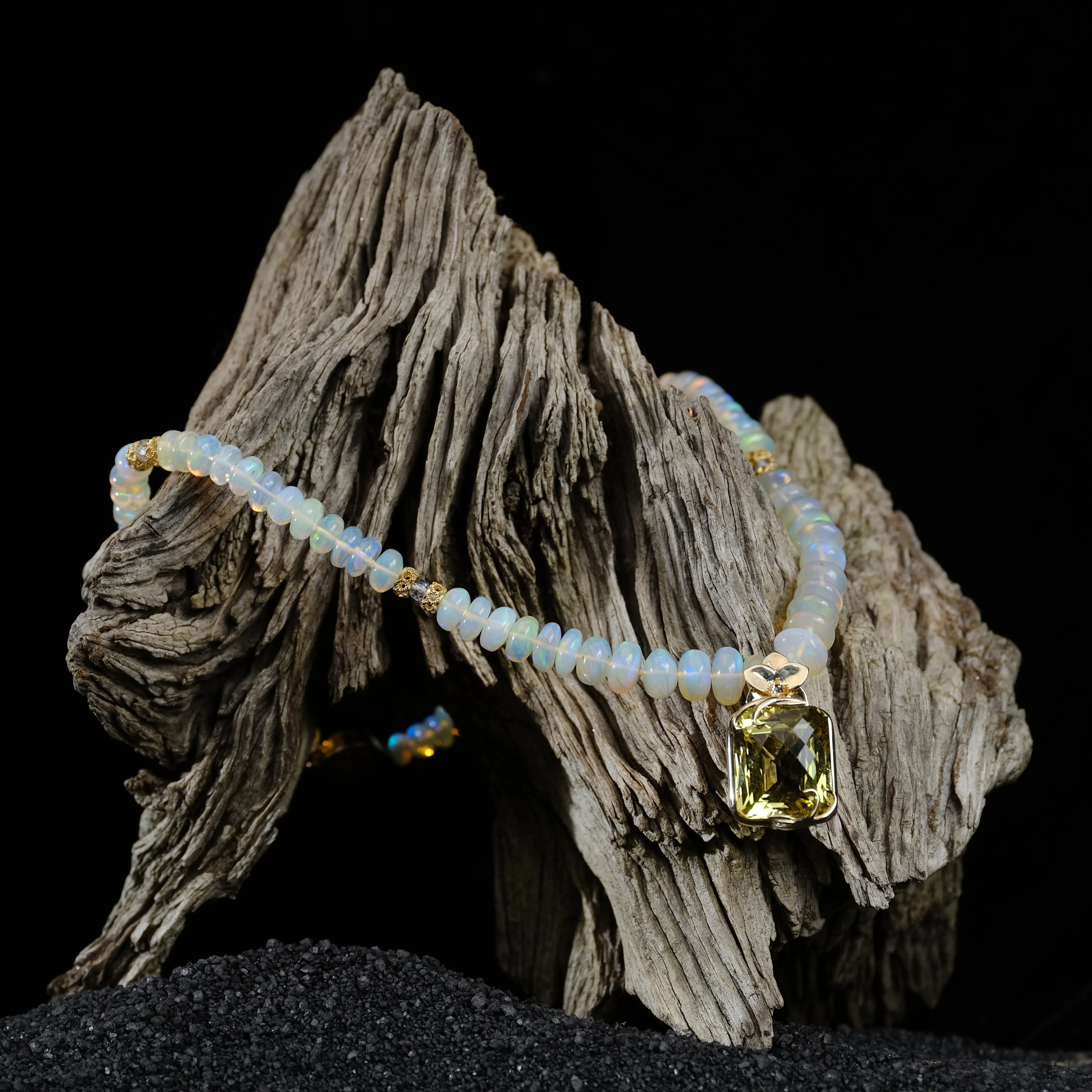 Citrine, Welo Opal, Blue Topaz, and Gold Pendant Necklace