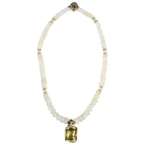 Citrine, Welo Opal, Blue Topaz, and Gold Pendant Necklace