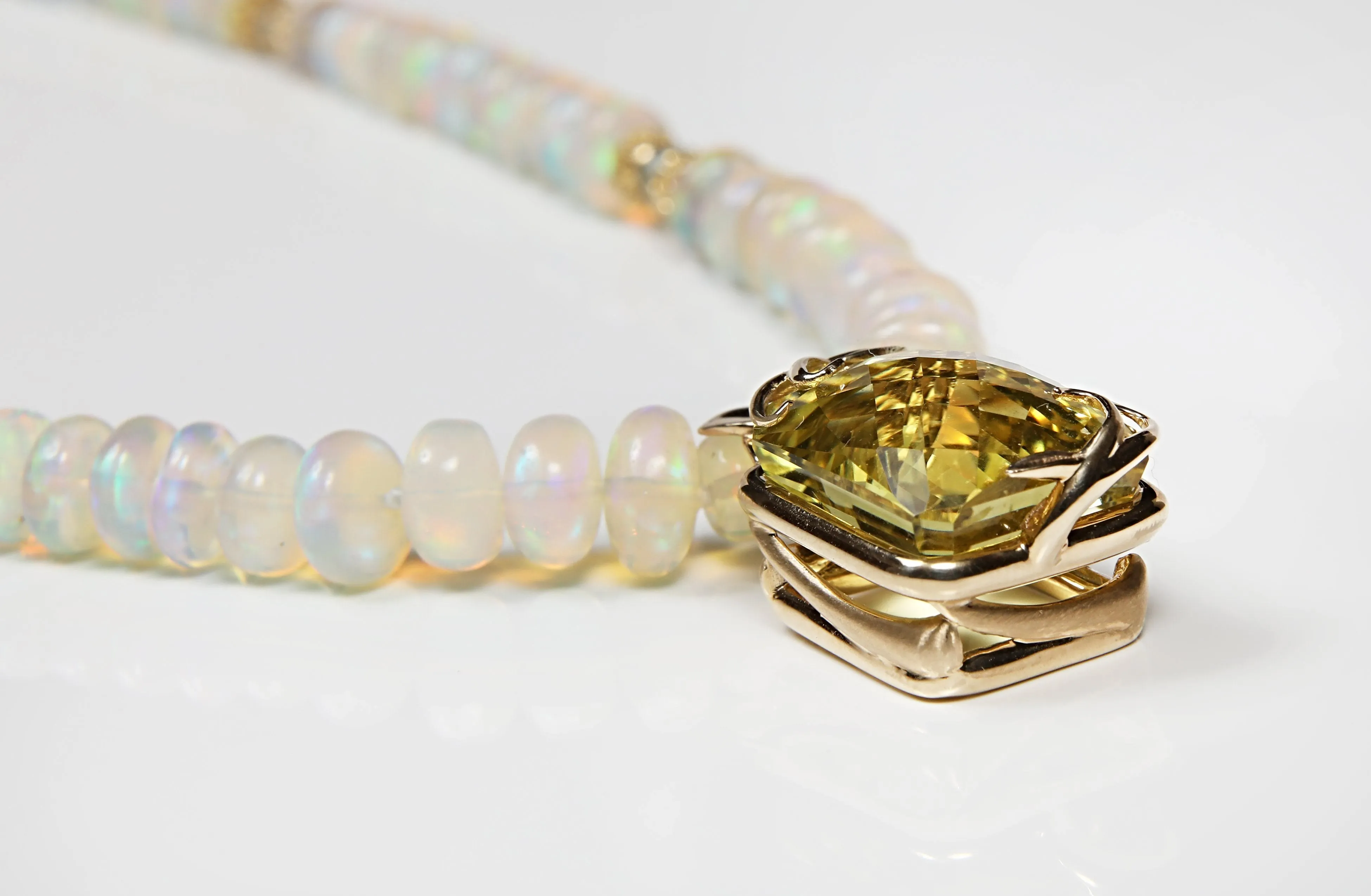 Citrine, Welo Opal, Blue Topaz, and Gold Pendant Necklace