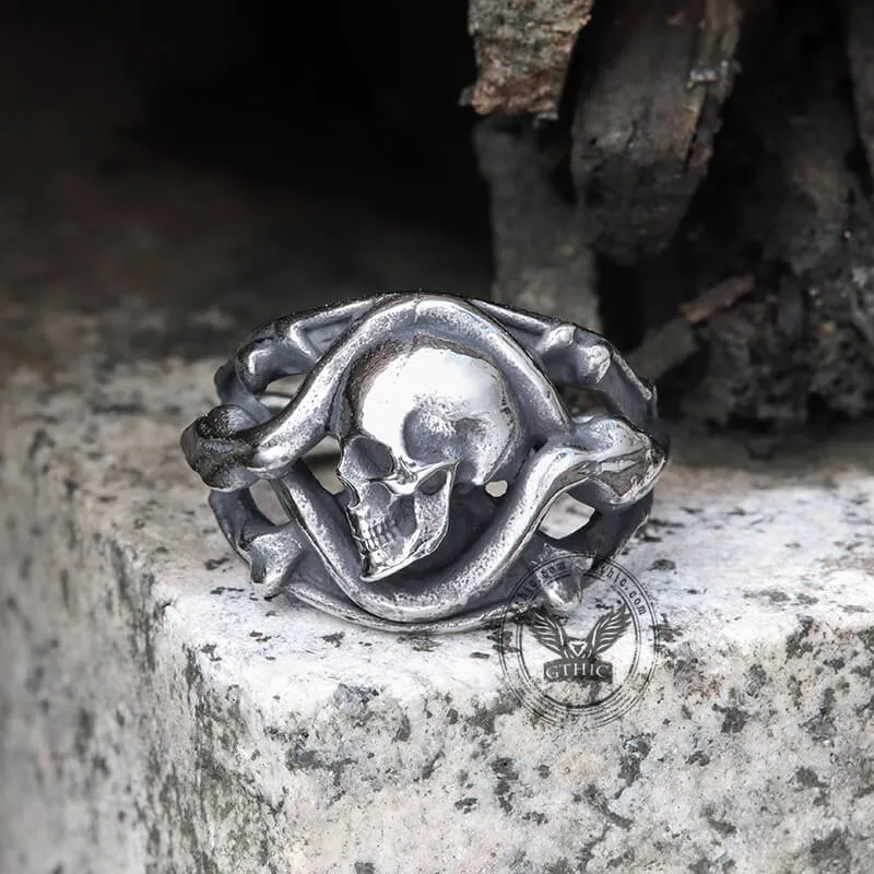 Coiled Snake Stainless Steel Skull Ring