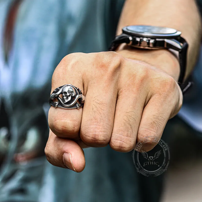 Coiled Snake Stainless Steel Skull Ring