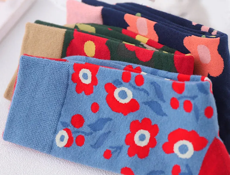 Crew Socks | Mismatched Socks - Flowers Blue