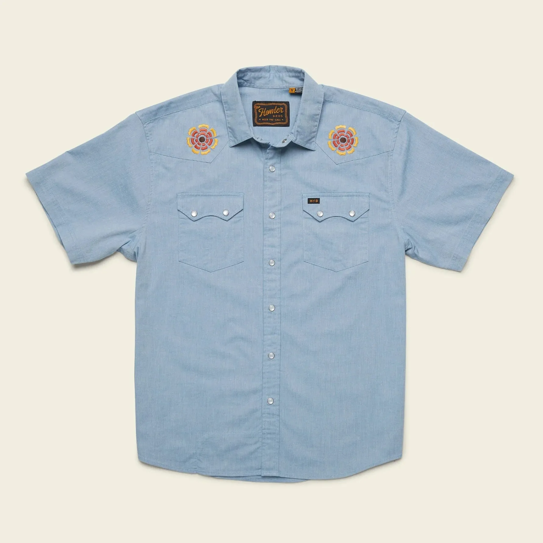 Crosscut Deluxe Shortsleeve Shirt | Beach Blooms Blue Chambray | Howler Bros