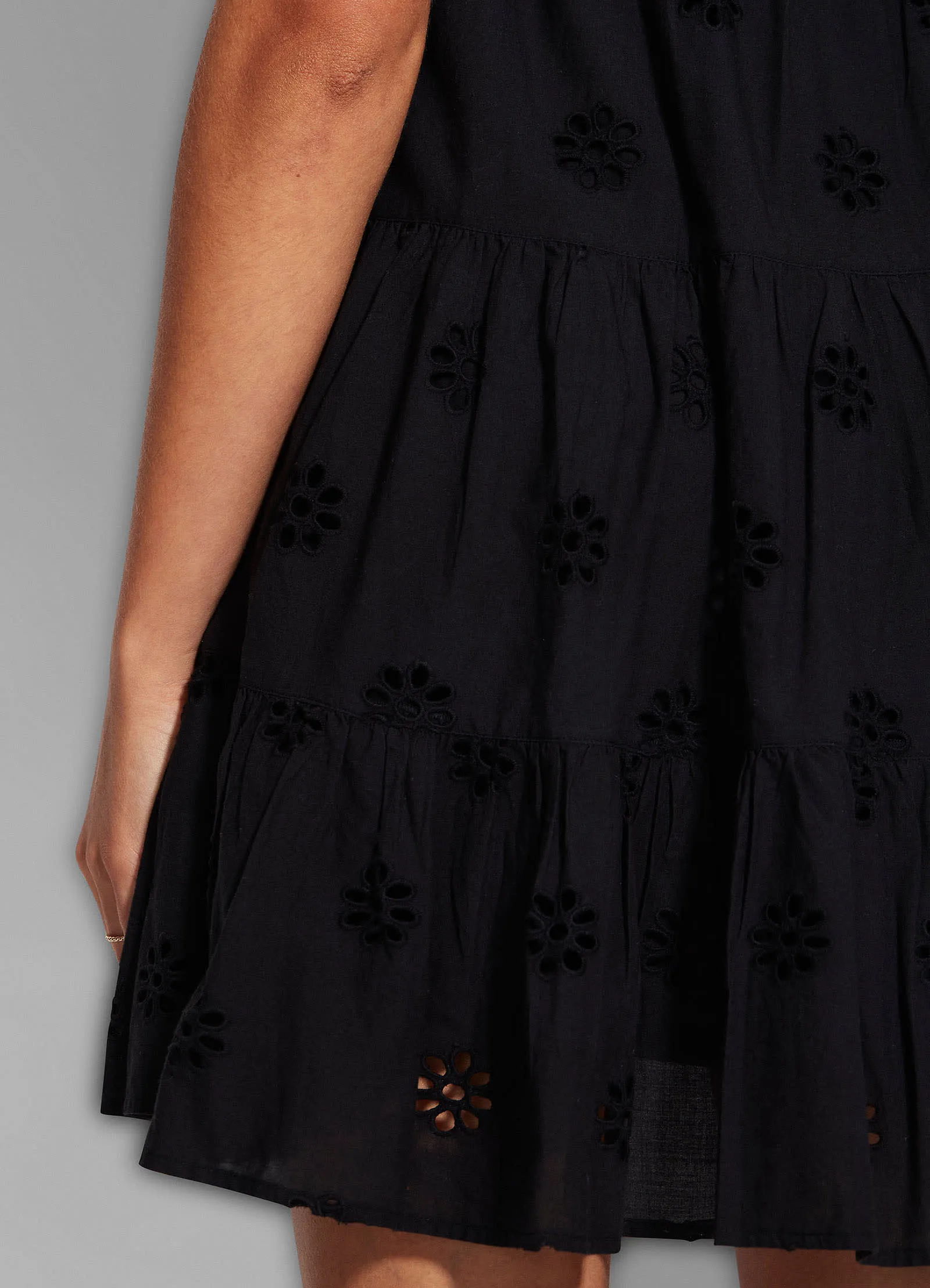 Embroidery Tier Dress  - Black