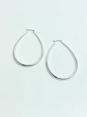 Extra Large Oval Silver Hoop Earrings