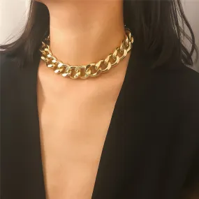 Fashion New Punk Miami Cuban Necklace Collar Statement Aluminum Gold Color Thick Chain Necklace Women Jewelry