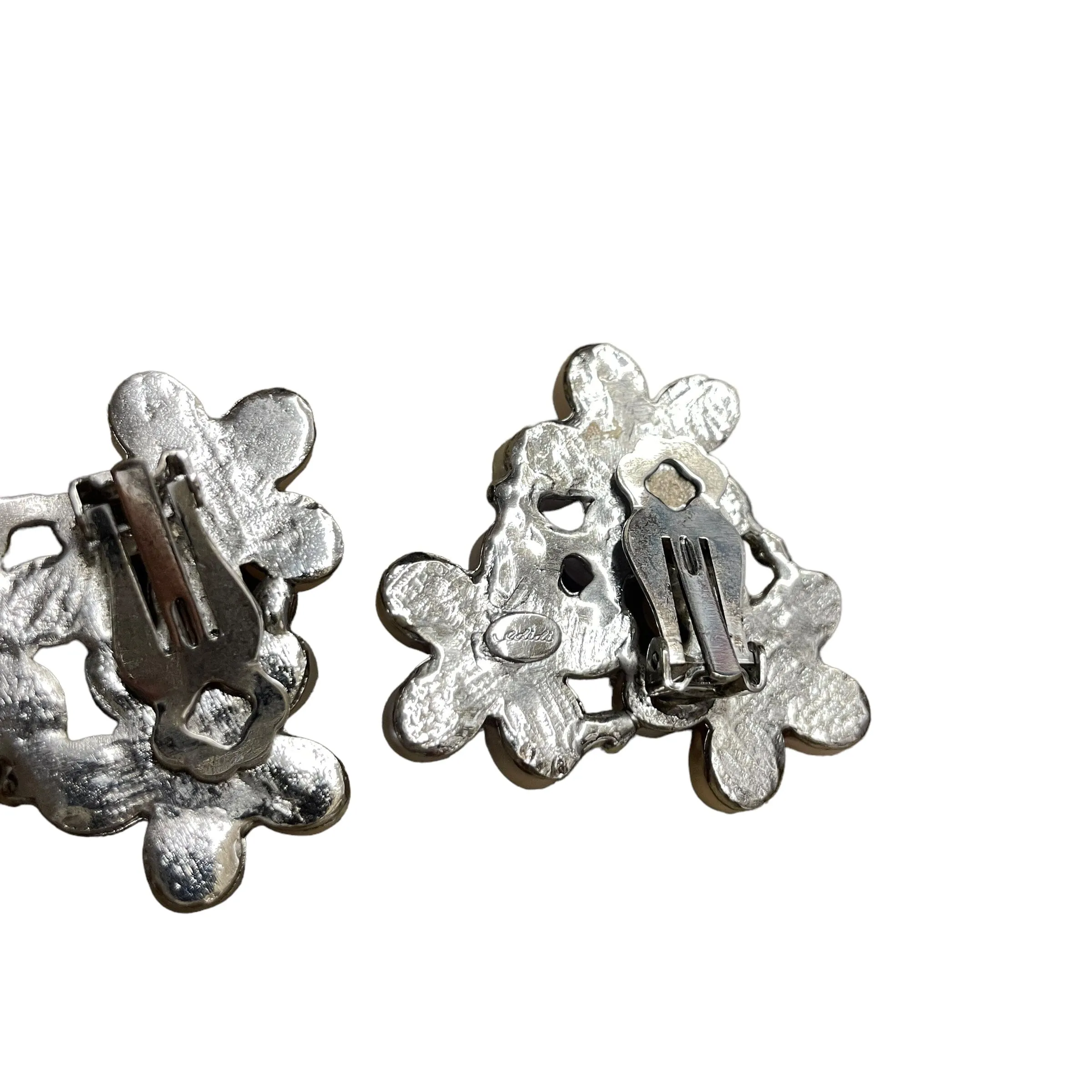 Floral Crystal & Pearl Vintage Edidi Clip-on Statement Earrings