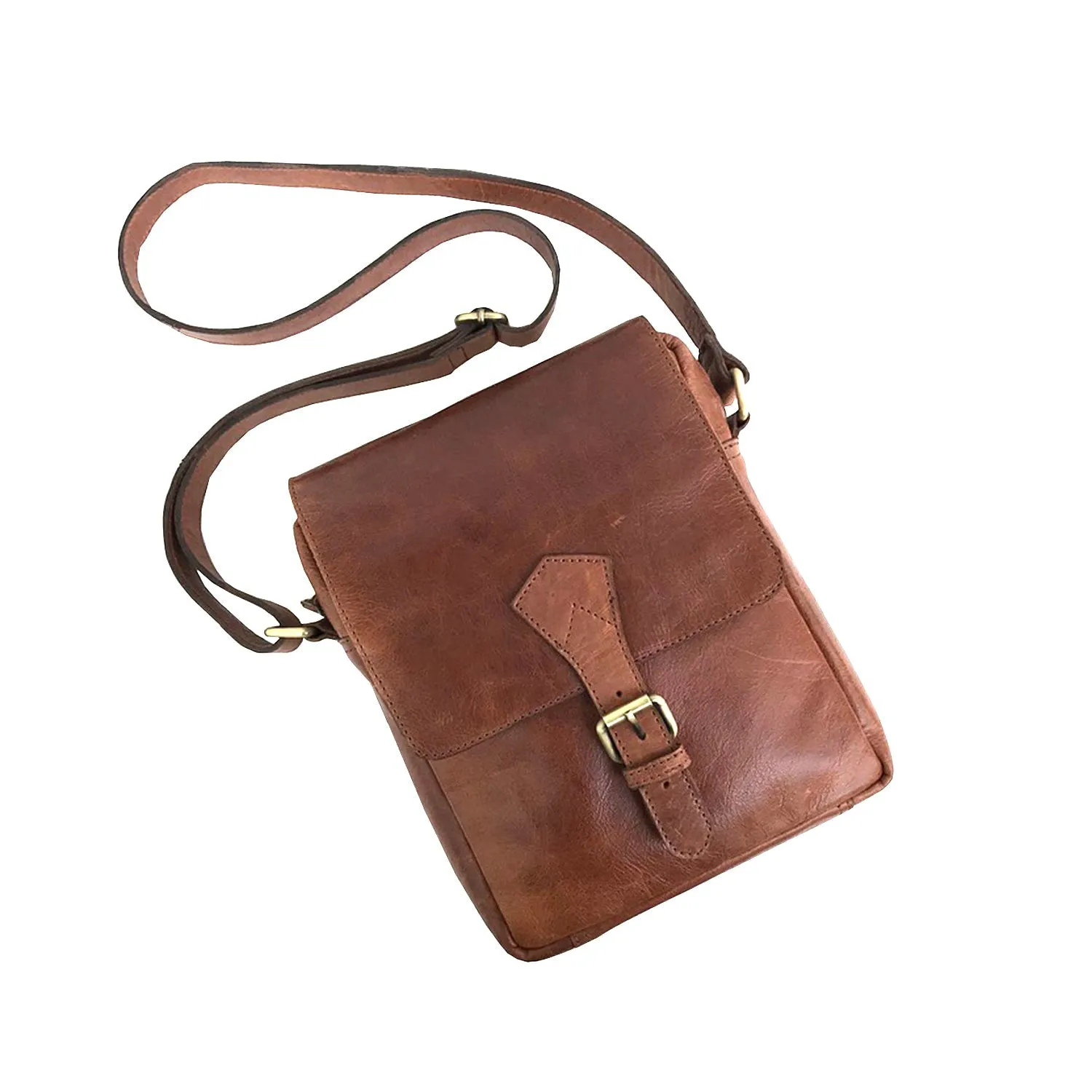 Full-grain Buffalo Leather Sling Messenger Bag - Rustic Brown