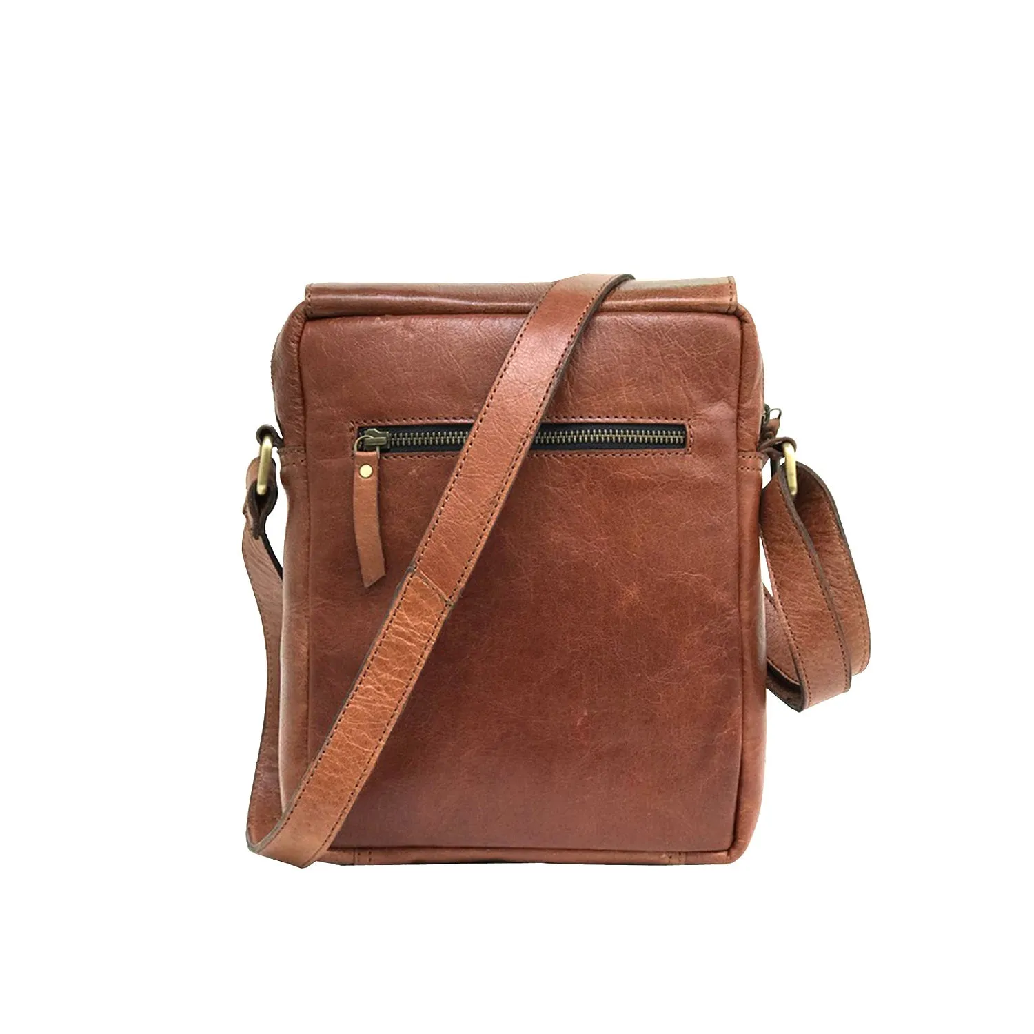 Full-grain Buffalo Leather Sling Messenger Bag - Rustic Brown