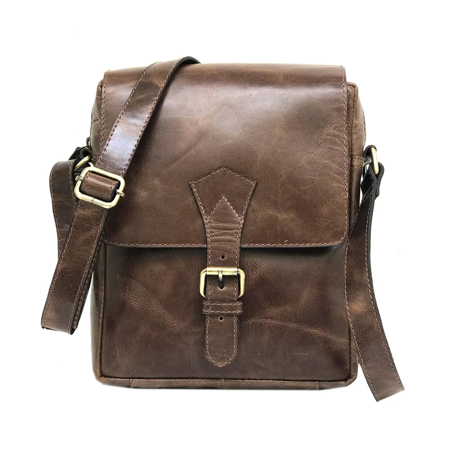 Full-grain Buffalo Leather Sling Messenger Bag - Rustic Brown