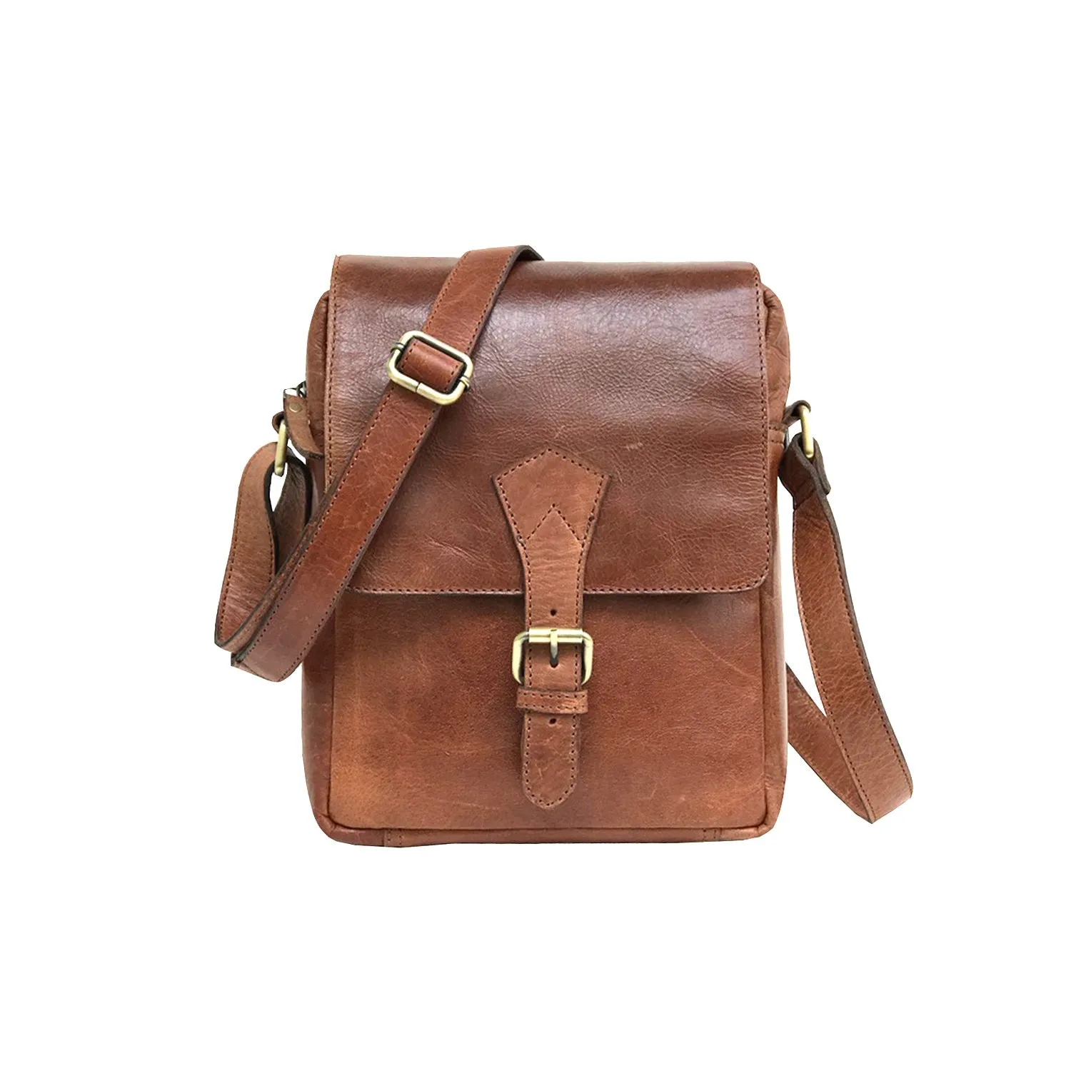 Full-grain Buffalo Leather Sling Messenger Bag - Rustic Brown