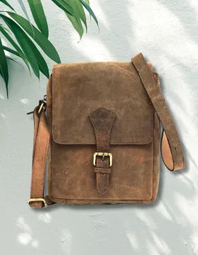 Full-grain Buffalo Leather Sling Messenger Bag - Rustic Brown